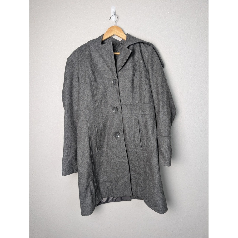 Esprit Coat Womens L Gray Overcoat Mid-Length Collared‎ Lined Pockets Button